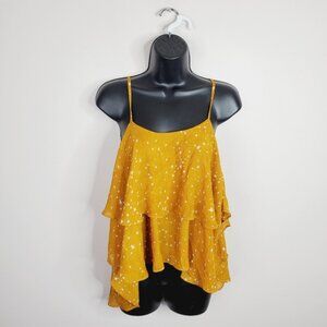 NWT She + Sky Star Print Fairy Whimsigoth Boho Mustard Tank Top S